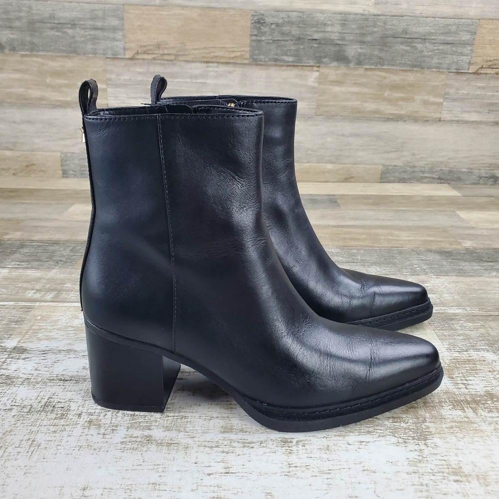 Michael Kors Lex Womens Ankle Boots Sz 7.5 M Black Leather Side Zip Block Heel